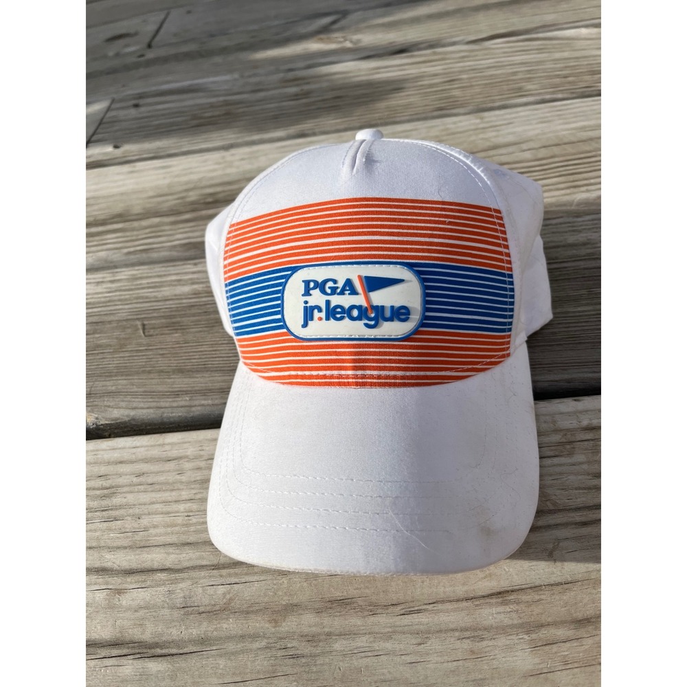 PGA Jr. League Golf Hat White Orange Blue Striped Adjustable Adult‎ Baseball Cap